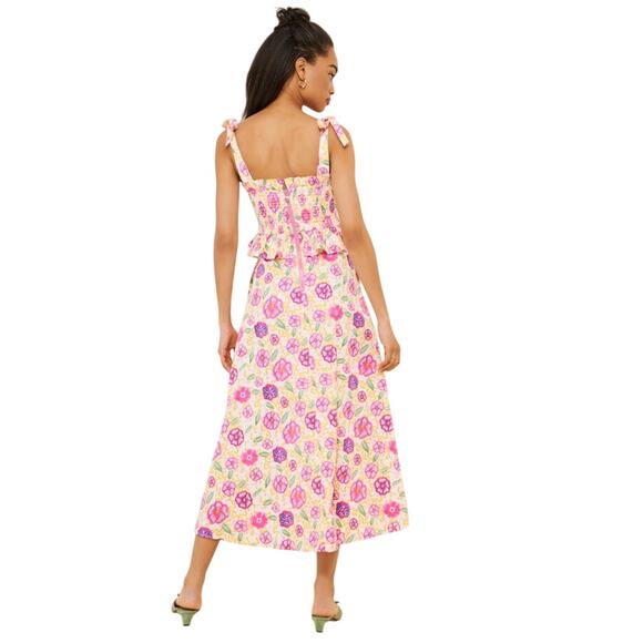 Celia B Turpan Pink Floral Smocked Tie Front Ruffle Midi Dress - Picture 6 of 7